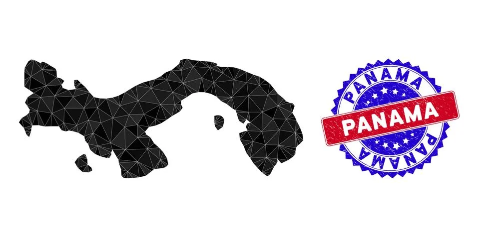 Panama Map Triangle Mesh and Scratched Bicolor Watermark Stock Illustration