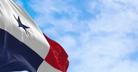 Panama national flag waving in the wind on a clear day Vidéo 340323762
