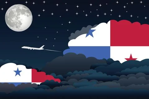 Panama Night Clouds Airplane Vector Illustration Stock Illustration