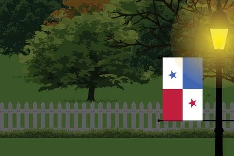 Panama Night Trees Lamp Vector Illustration Stock Illustration