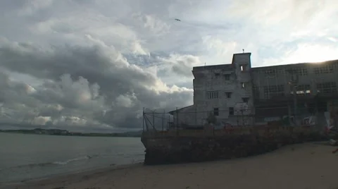 Panama oldtown cloudy sky beach evening Stock Footage 7905380