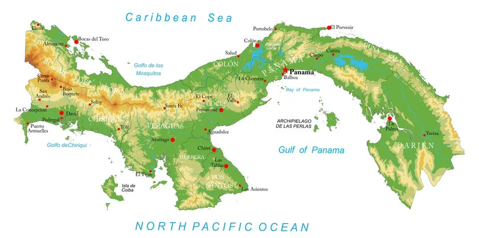 Panama physical map Stock Illustration