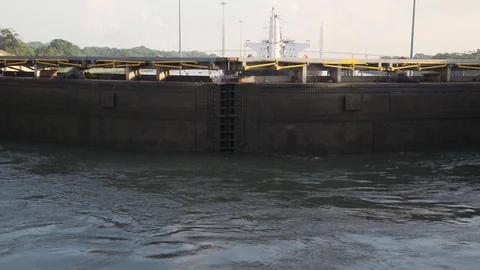 PANAMA SEPT 2018 - Turbulence inside Filled of Water Locks Panama Canal Stock Footage 100449047
