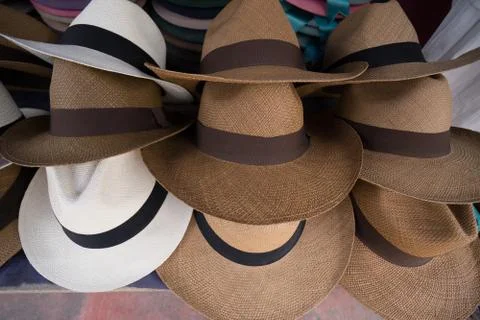 Panama straw hats Stock Photos