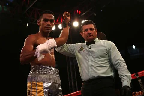 Panamanian 'Cientifico' Nunez knocks out Mexican Elvis Torres by knockout, Merid Stock Photos