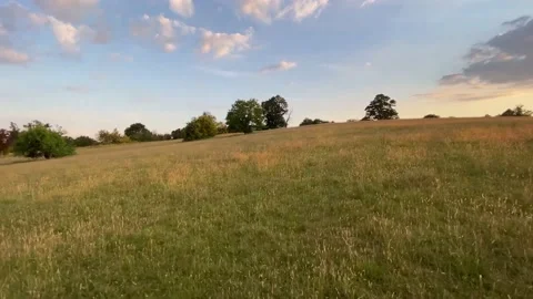 Panaramic view of  landscape with grass Stock Footage 136842787