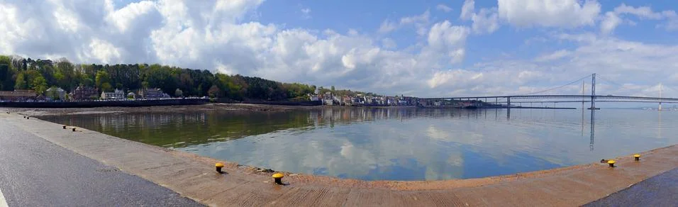 Panaroma of Queensferry and Forth road bridge Stock Photos