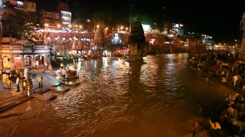 Panaromic view of Haridwar at River Ganges Stock Footage 45832095