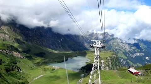 Panaromic view of Mountains from moving Cable Car Switzerland Stock Footage 66057527