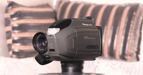 Panasonic Palmcorder VHS C 150x Digital Zoom Camera Turntable battery Stock Footage 244654786