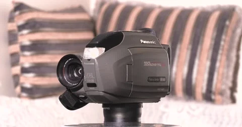 Panasonic Palmcorder VHS C 150x Digital Zoom Camera Turntable battery Stock Footage 244654790
