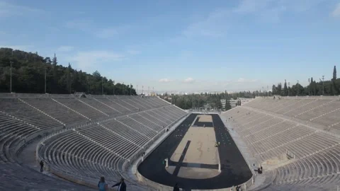 Panathenaic Stadium - Empty Marble Seating and Track Activity. Stock Footage 327768628