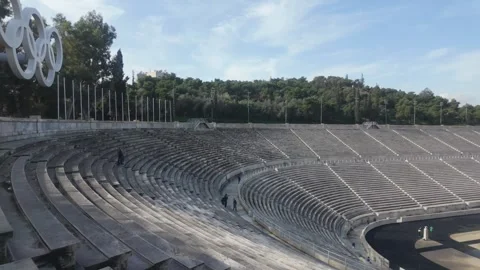 Panathenaic Stadium - Marble Seating and Olympic Rings. Video stock 327768664