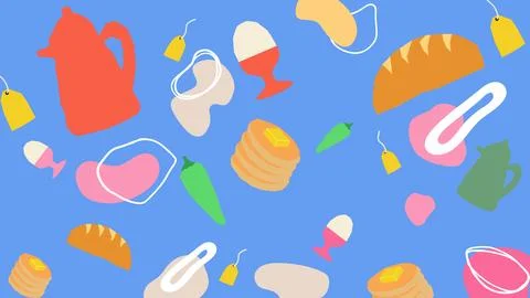 Pancake and tea egg breakfast background Stock Illustration