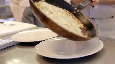 Pancake being served on a plate Stock Footage 82076499