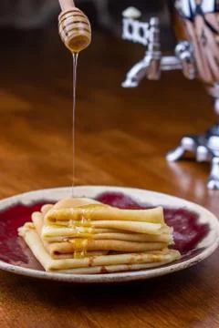 Pancake breakfast for tea. Stock Photos