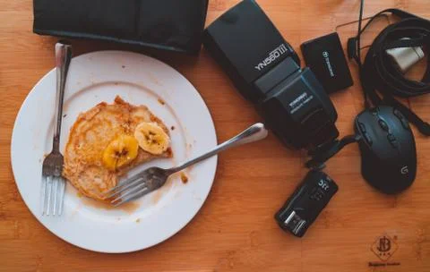 Pancake with camera gear Stock Photos