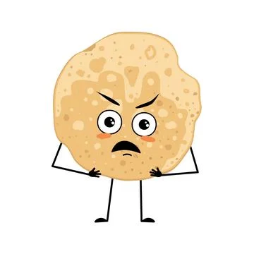Pancake character with angry emotions, grumpy face Stock Illustration