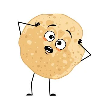 Pancake character with emotions in panic grabs his head Stock Illustration
