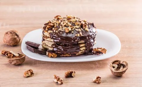 Pancake with chocolate with nuts Foto stock