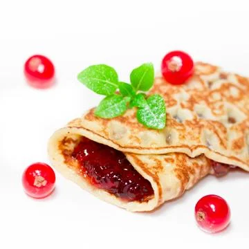 Pancake with currants Stock Photos