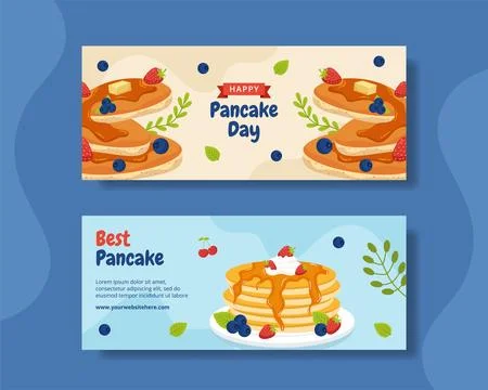 Pancake Day Horizontal Banner Flat Cartoon Hand Drawn Templates Background .. Stock Illustration