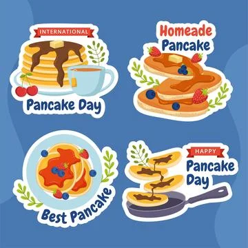 Pancake Day Label Flat Cartoon Hand Drawn Templates Background Illustration Stock Illustration