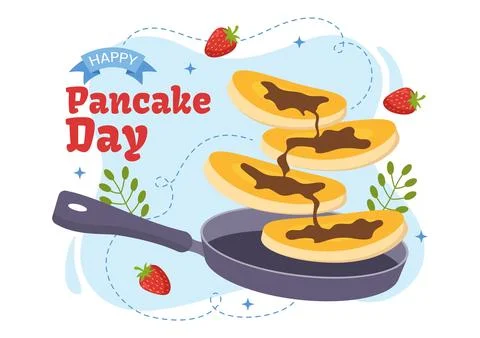 Pancake Day Vector Illustration a Plate of Pancakes Topped with Syrup, Cher.. Stock Illustration
