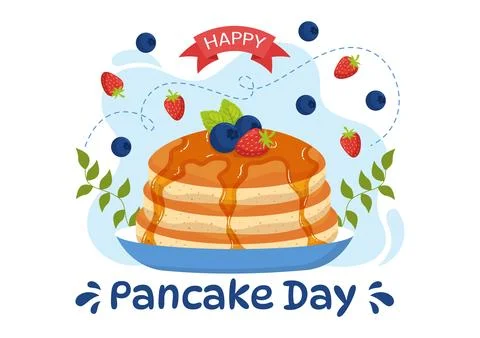Pancake Day Vector Illustration a Plate of Pancakes Topped with Syrup, Cher.. Stock Illustration