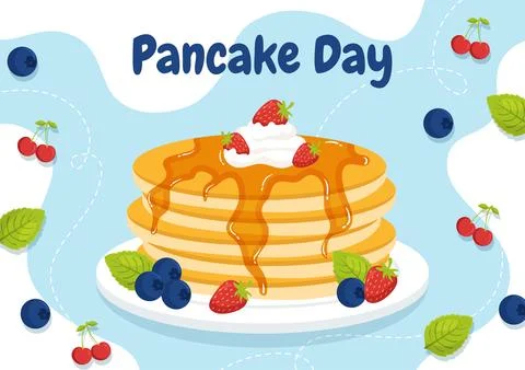 Pancake Day Vector Illustration a Plate of Pancakes Topped with Syrup, Cher.. Stock Illustration