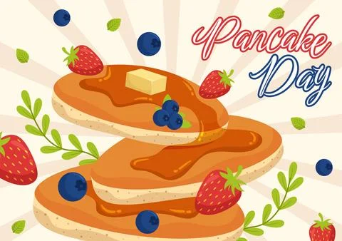 Pancake Day Vector Illustration a Plate of Pancakes Topped with Syrup, Cher.. Stock Illustration