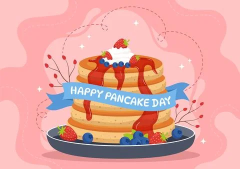 Pancake Day Vector Illustration a Plate of Pancakes Topped with Syrup, Cher.. Stock Illustration