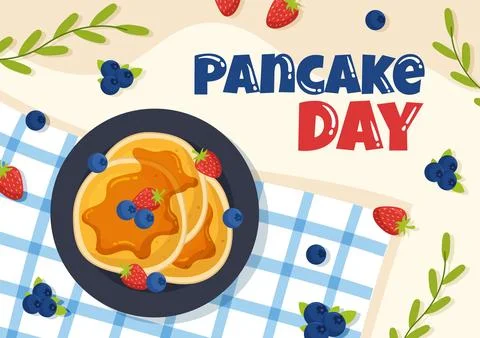 Pancake Day Vector Illustration a Plate of Pancakes Topped with Syrup, Cher.. Stock Illustration