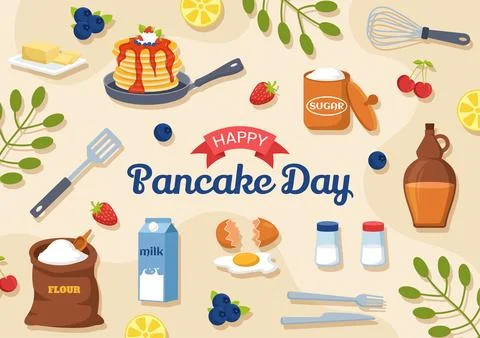 Pancake Day Vector Illustration a Plate of Pancakes Topped with Syrup, Cher.. Stock Illustration