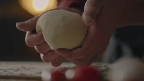 Pancake Dough, Experienced Professional Baker Responsibly Kneading Bread Dou Stock Footage 241443859