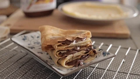 Pancake falls in slow motion Stock Footage 130032281