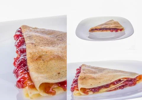 Pancake filled with jam Stock Photos