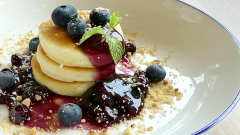 Pancake with Fresh Berry Stock Footage 80076133