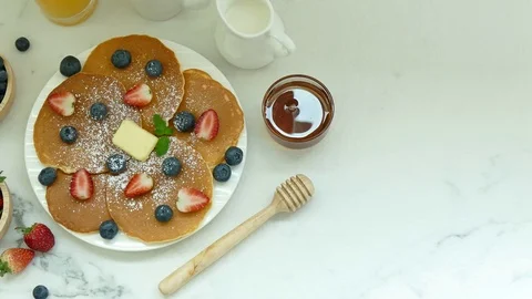 Pancake with Fresh Berry Stock Footage 83637016