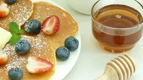 Pancake with Fresh Berry Stock Footage 88922310