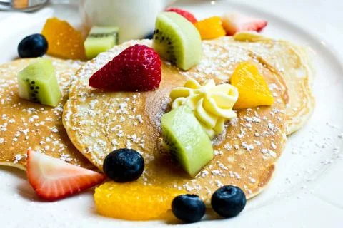 Pancake with fresh fruit Stock Photos