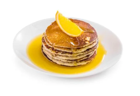 Pancake with orange slices Stock Photos