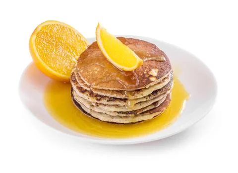 Pancake with orange slices Foto stock