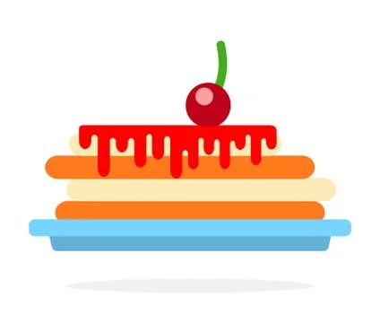 Pancake on a plate with cherry sauce vector flat isolated Stock Illustration