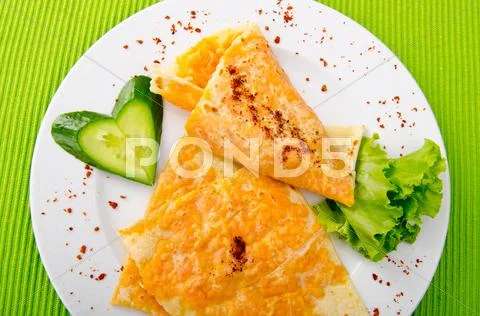Pancake with pumpkin in plate Stock Photos