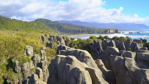 Pancake rocks at Paparoa Stock Footage 85492247