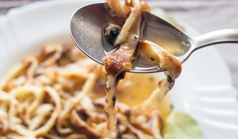 Pancake Soup on Spoon Stock Photos