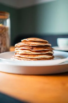 Pancake Stack on a Plate for Breakfast Close Up Horizontal Full Shot Stock Photos
