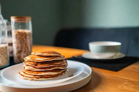 Pancake Stack on a Plate for Breakfast Stock Photos