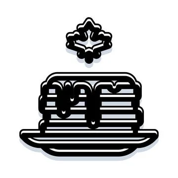Pancake stack pouring syrup and maple leaf icon 스톡 일러스트
